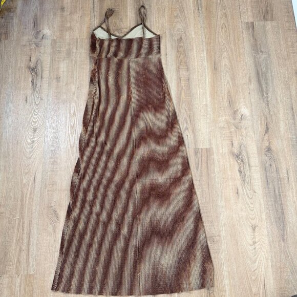 Vintage 90s Brown Moire Pattern Ribbed Maxi Dress Psychedelic Rave Fairy S - Picture 6 of 7